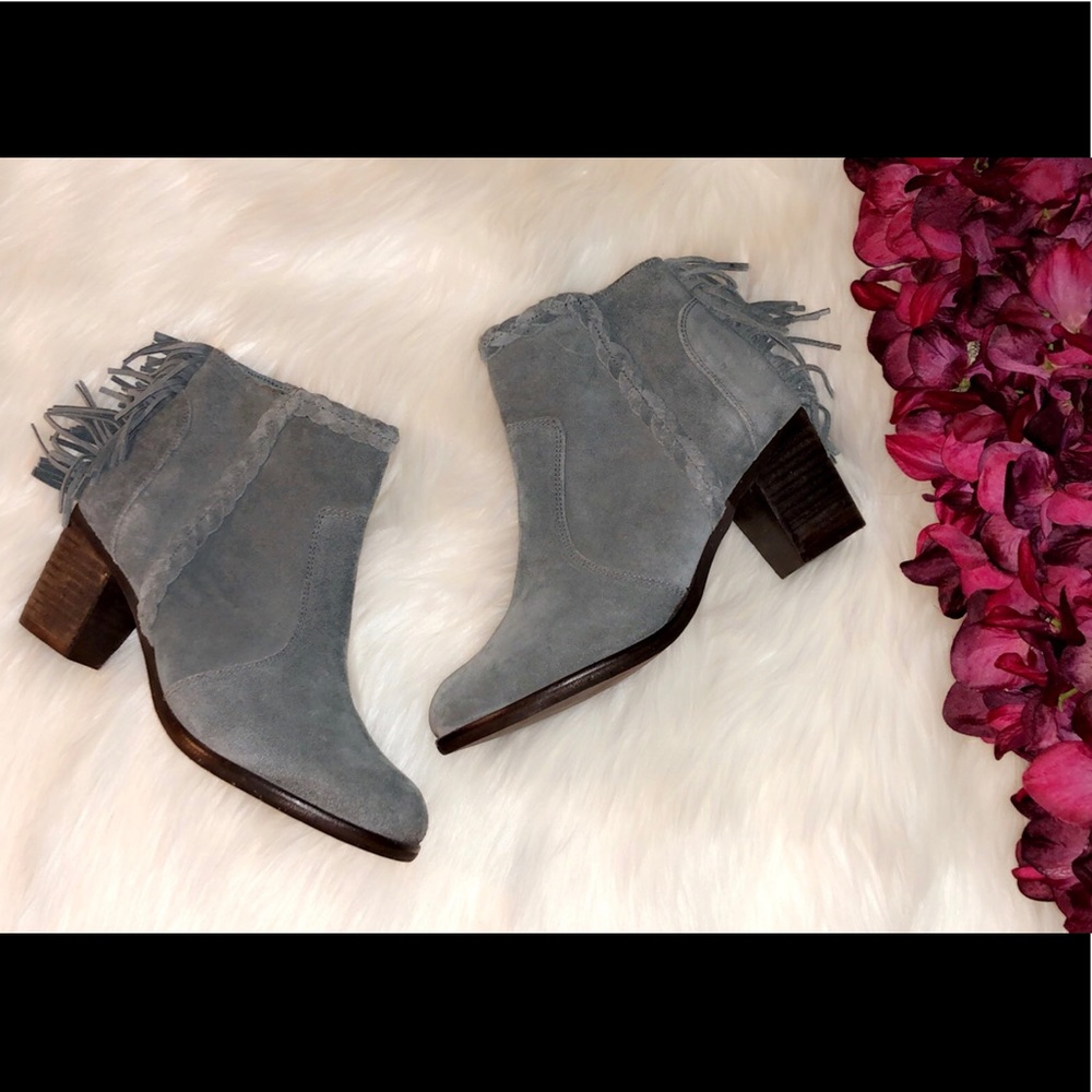 MATISSE Gray Suede Fringe Booties